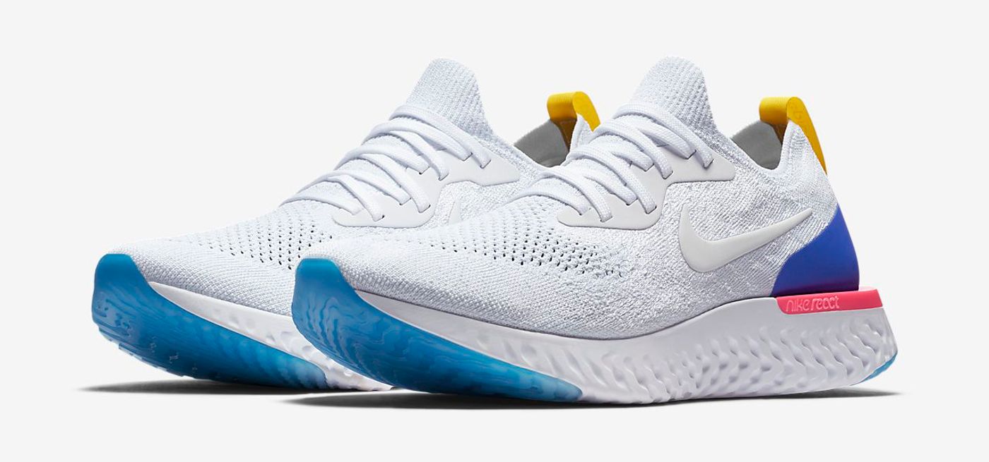 Nike epic react flyknit white racer blue best sale