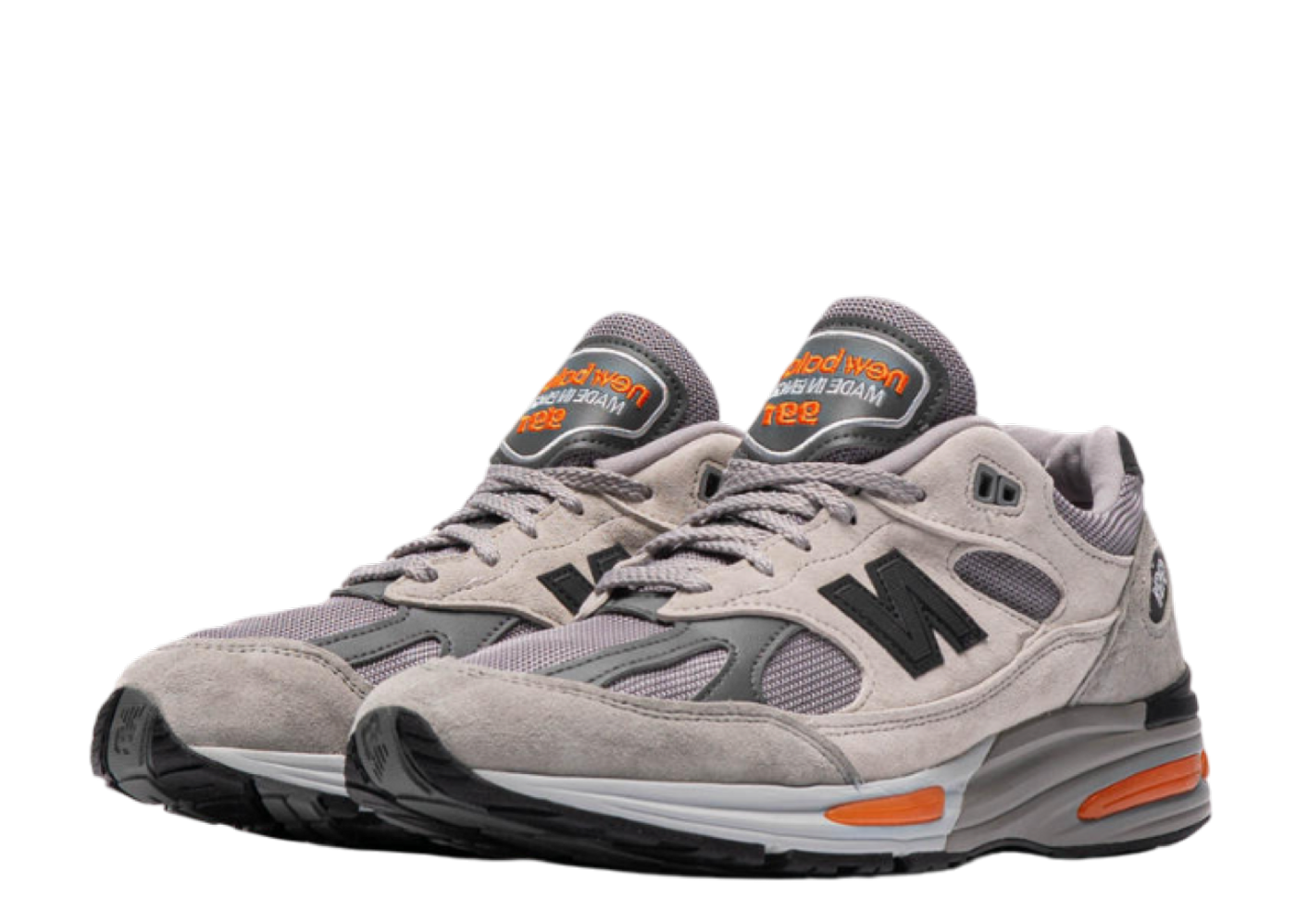 New Balance 991v2 Sneakers - Pelican Grey/Orange | Garmentory