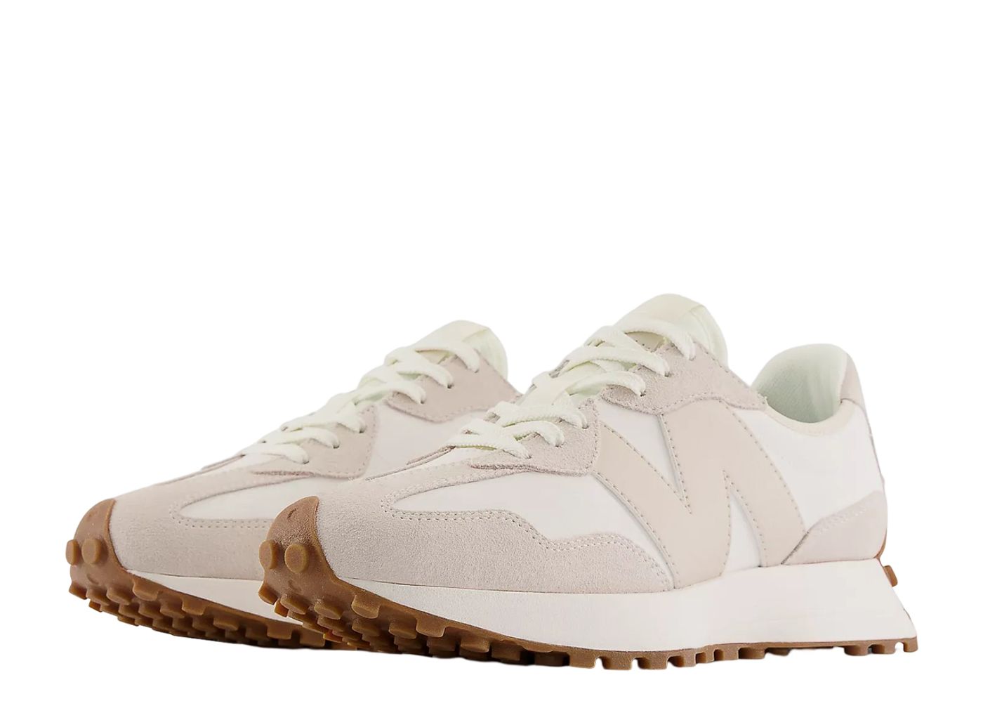 WMNS) New Balance 327 Beige White Gum Pink WS327AN - KICKS CREW