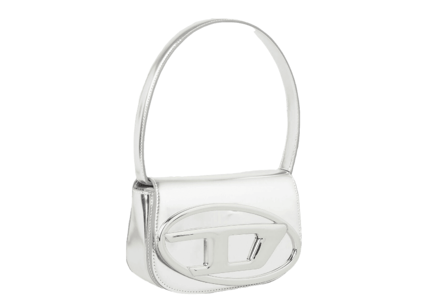 Diesel 1DR Shoulder Bag Mirrored Leather Silver