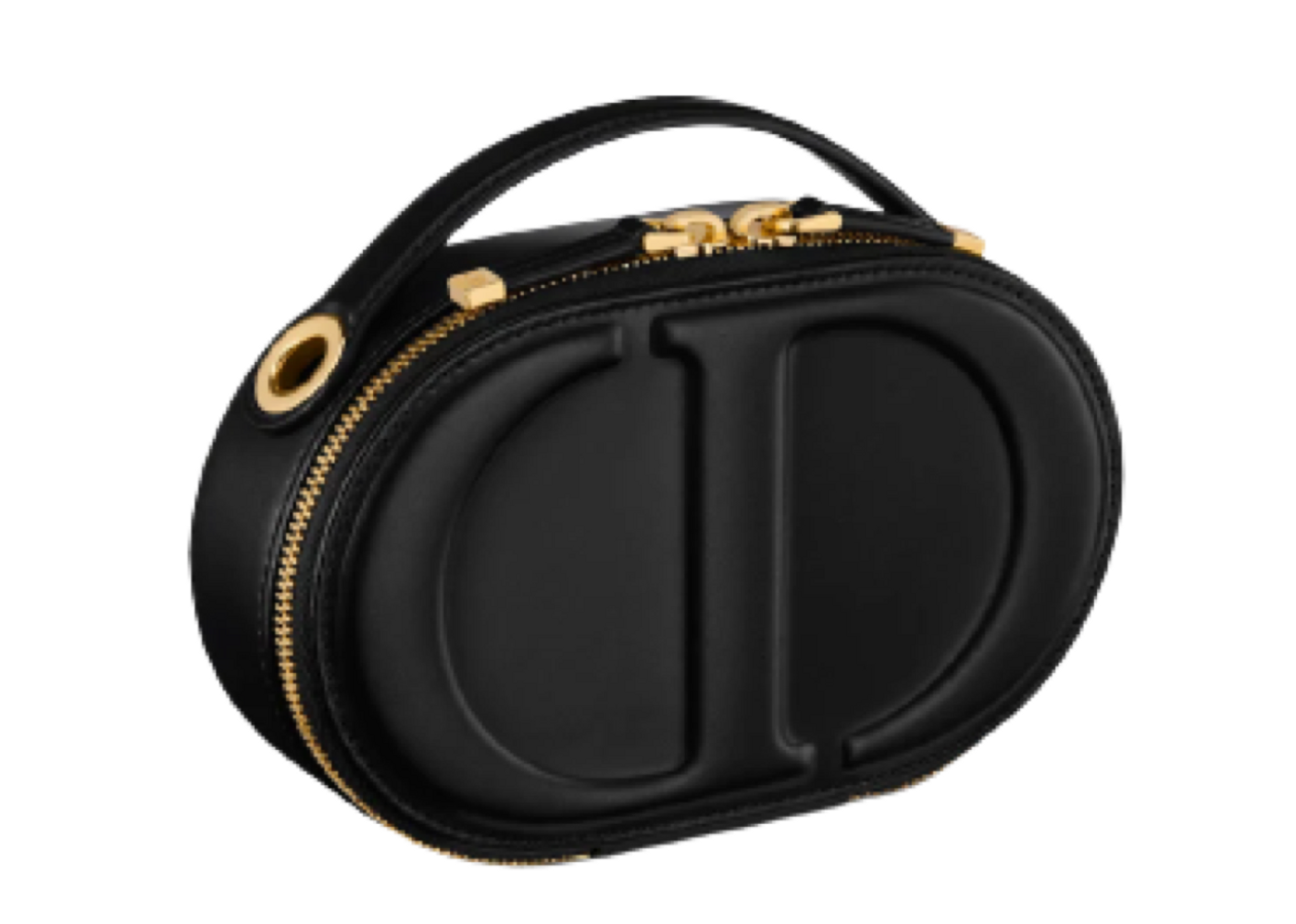 CD Signature Oval Camera Bag Black Calfskin with Embossed CD