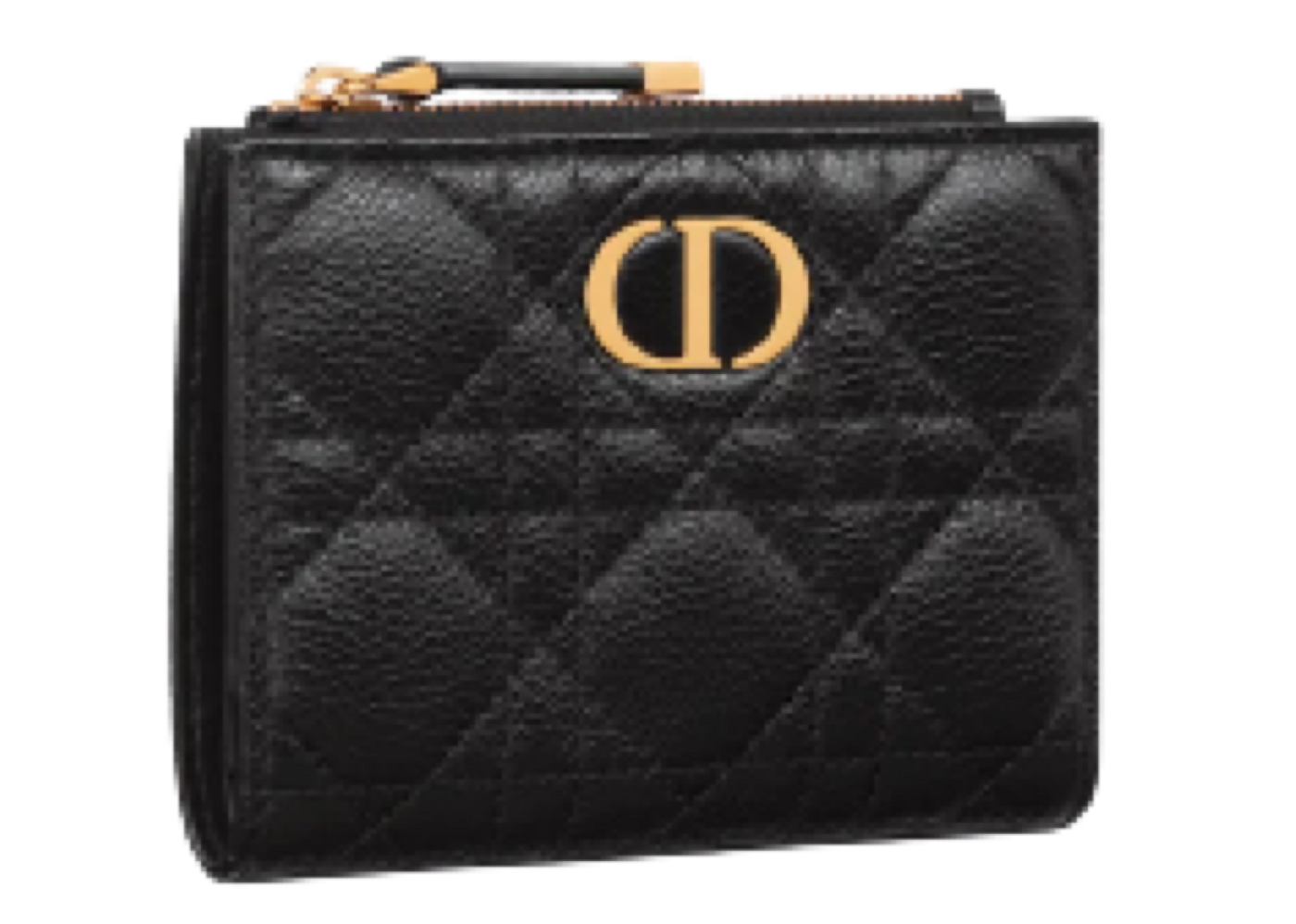 Dior Caro Compact Zipped Card Holder Black Supple Cannage Calfskin