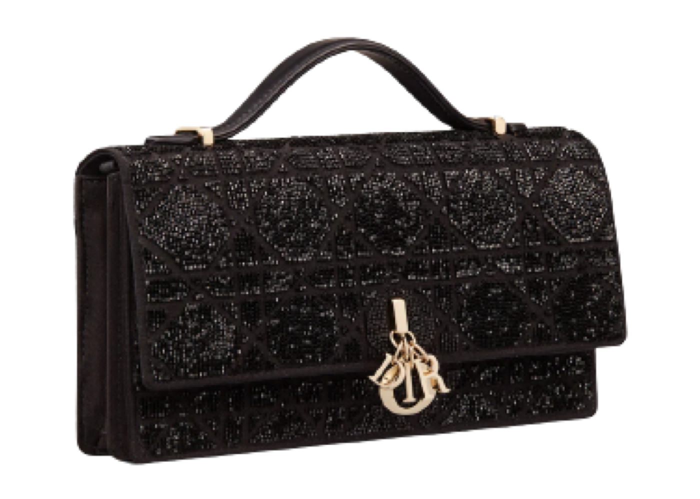 Mini Lady Dior Bag Black Cannage Cotton with Micropearl Embroidery