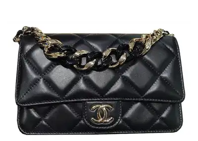 Chanel Pink Quilted Calfskin Flap Card Holder with Chain Gold Hardware, 2021, Womens Handbag