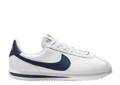 White 'cortez with navy clearance blue swoosh